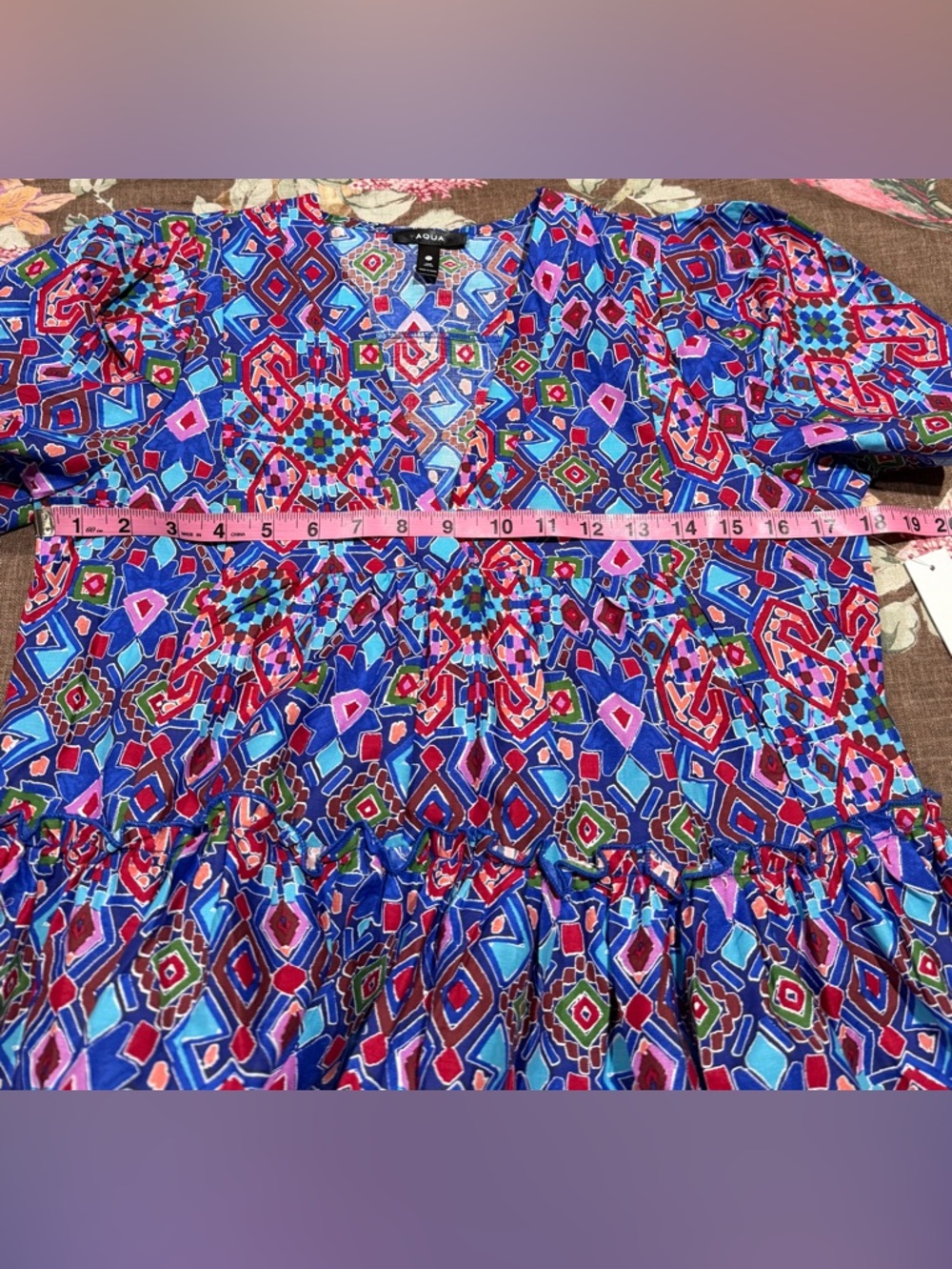 Aqua Mosaic Tile Puff Sleeve Dress - Picture 4 of 5